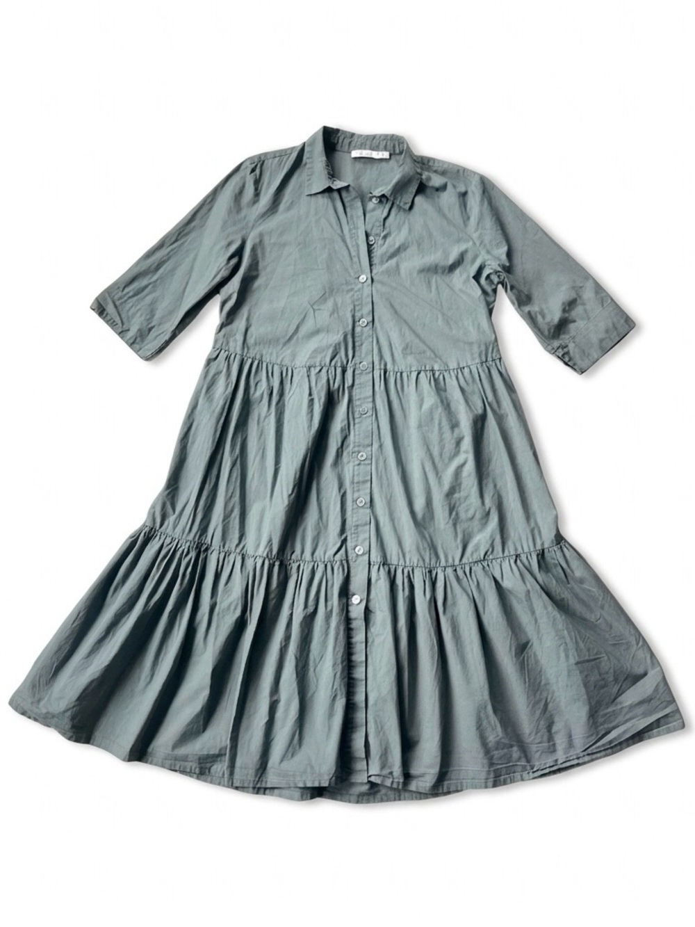 Masai Copenhagen 100% Cotton Button-Front Shirt Dress Slate Sage Green